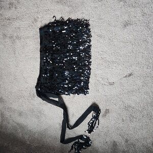 Black Sequin Fringe Tassel Belly Dancing Skirt SIZE OS